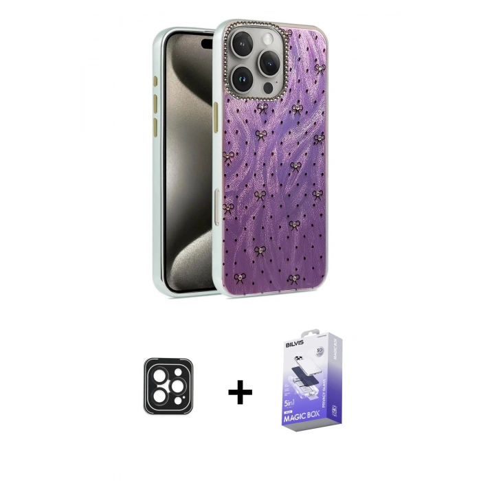 MARSİLYAN™- iPhone 16 Pro Max Kılıf Zirve Modern Prime - Siyah Bilvis 5in1 5D Magic Hayalet Cam Ekran Koruyucu + PVD Metal Kamera Lens - SH