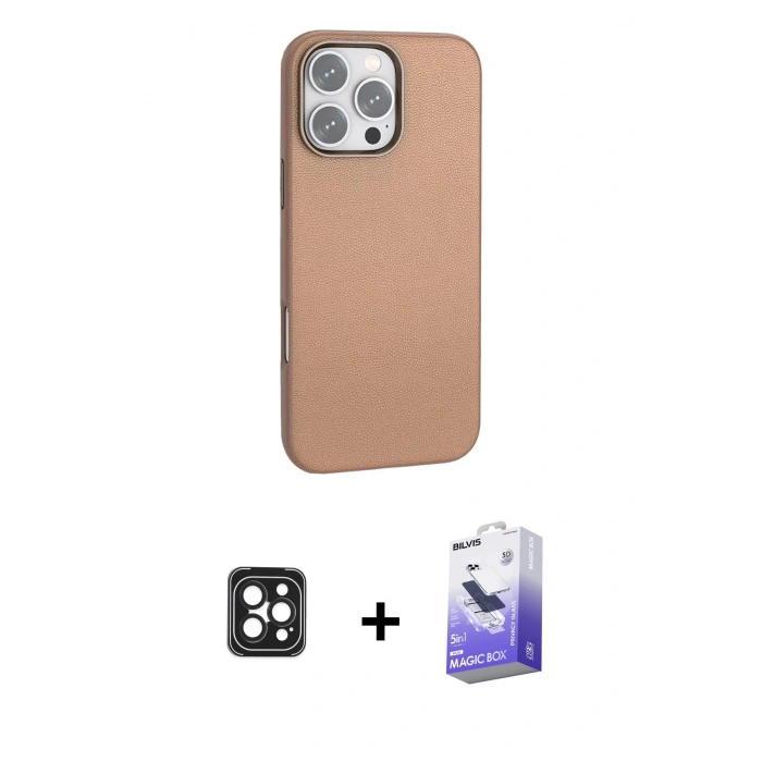 MARSİLYAN™- iPhone 16 Pro Max Kılıf Zirve Modern Prime - Siyah Bilvis 5in1 5D Magic Hayalet Cam Ekran Koruyucu + PVD Metal Kamera Lens - SH