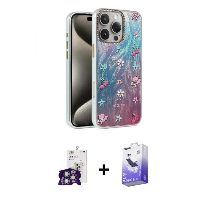 MARSİLYAN™- iPhone 16 Pro Max Kılıf Zirve Modern Prime - Siyah Bilvis 5in1 5D Magic Hayalet Cam Ekran Koruyucu + Gümüş Bilvis Titan Kamera Lens