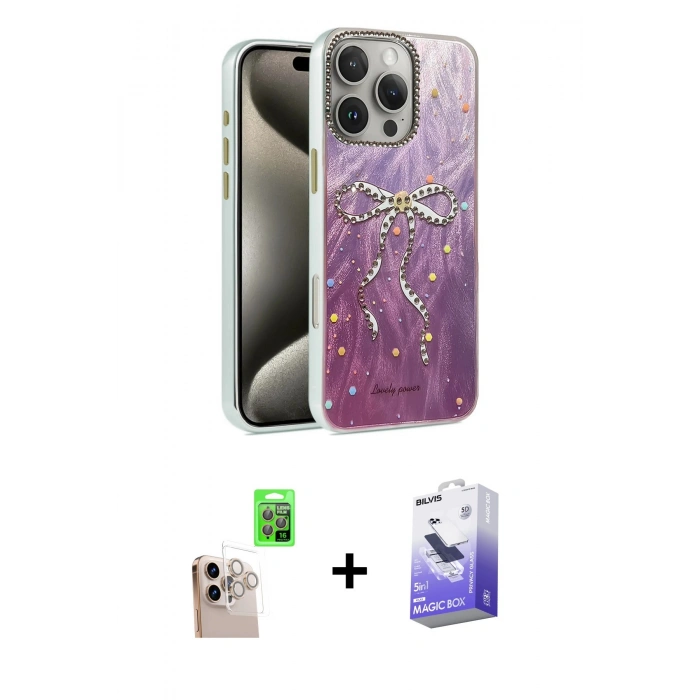 MARSİLYAN™- iPhone 16 Pro Max Kılıf Zirve Modern Prime - Siyah Bilvis 5in1 5D Magic Hayalet Cam Ekran Koruyucu + Raze Metal Kamera Lens - NLGY