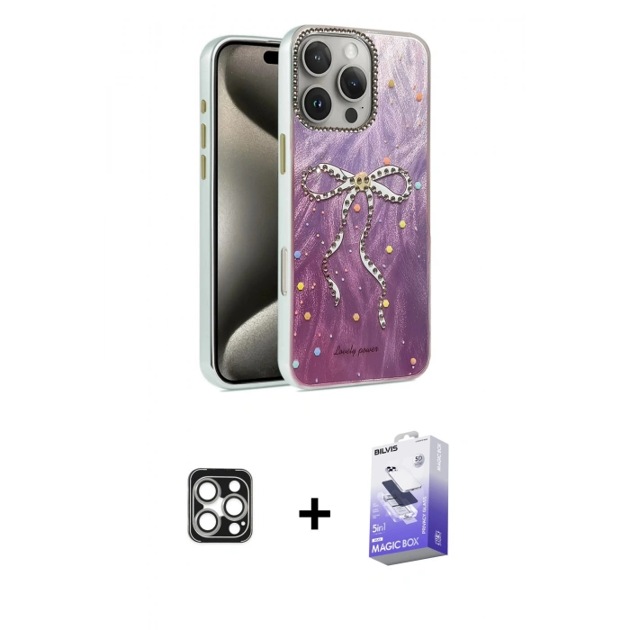 MARSİLYAN™- iPhone 16 Pro Max Kılıf Zirve Modern Prime - Siyah Bilvis 5in1 5D Magic Hayalet Cam Ekran Koruyucu + PVD Metal Kamera Lens - GS