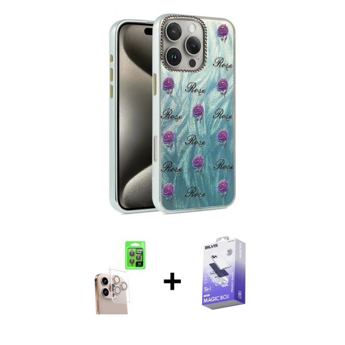 MARSİLYAN™- iPhone 16 Pro Max Kılıf Zirve Modern Prime - Siyah Bilvis 5in1 5D Magic Hayalet Cam Ekran Koruyucu + Raze Metal Kamera Lens - NLGY