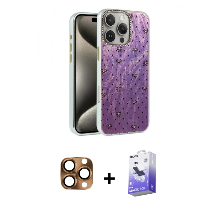 MARSİLYAN™- iPhone 16 Pro Max Kılıf Zirve Modern Prime - Siyah Bilvis 5in1 5D Magic Hayalet Cam Ekran Koruyucu + Pers Alüminyum Kamera Lens - CLTM