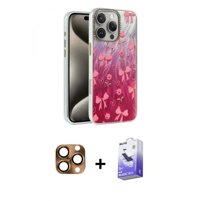 MARSİLYAN™- iPhone 16 Pro Max Kılıf Zirve Modern Prime - Siyah Bilvis 5in1 5D Magic Hayalet Cam Ekran Koruyucu + Pers Alüminyum Kamera Lens - CLTM