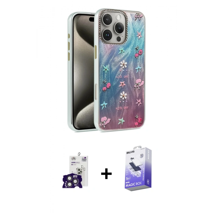 MARSİLYAN™- iPhone 16 Pro Max Kılıf Zirve Modern Prime - Siyah Bilvis 5in1 5D Magic Hayalet Cam Ekran Koruyucu + Bilvis Titan Kamera Lens - TMGI