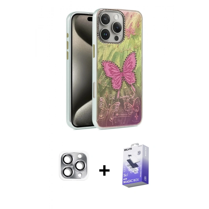 MARSİLYAN™- iPhone 16 Pro Max Kılıf Zirve Modern Prime - Siyah Bilvis 5in1 5D Magic Hayalet Cam Ekran Koruyucu + Pers Alüminyum Kamera Lens - GI