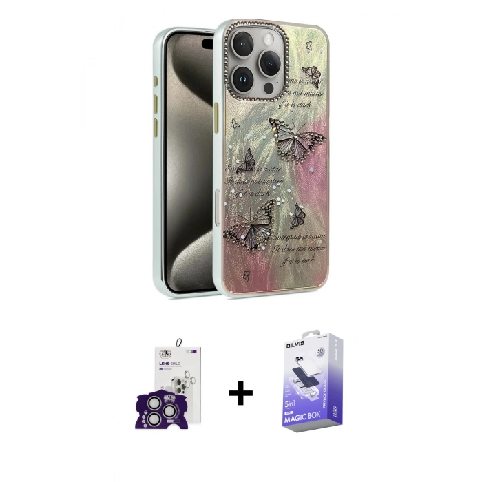 MARSİLYAN™- iPhone 16 Pro Max Kılıf Zirve Modern Prime - Siyah Bilvis 5in1 5D Magic Hayalet Cam Ekran Koruyucu + Gümüş Bilvis Titan Kamera Lens