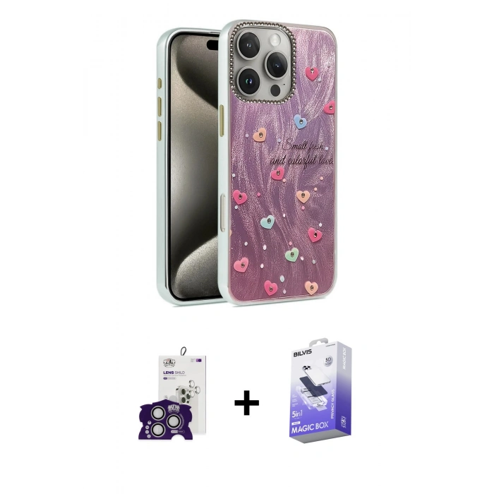 MARSİLYAN™- iPhone 16 Pro Max Kılıf Zirve Modern Prime - Siyah Bilvis 5in1 5D Magic Hayalet Cam Ekran Koruyucu + Gümüş Bilvis Titan Kamera Lens