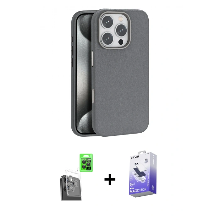 MARSİLYAN™- iPhone 16 Pro Max Kılıf Zirve Modern Prime - Siyah Bilvis 5in1 5D Magic Hayalet Cam Ekran Koruyucu + Raze Metal Kamera Lens - SH