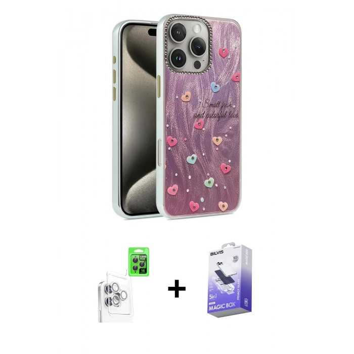 MARSİLYAN™- iPhone 16 Pro Max Kılıf Zirve Modern Prime - Siyah Bilvis 5in1 5D Magic Hayalet Cam Ekran Koruyucu + Raze Metal Kamera Lens - BZ
