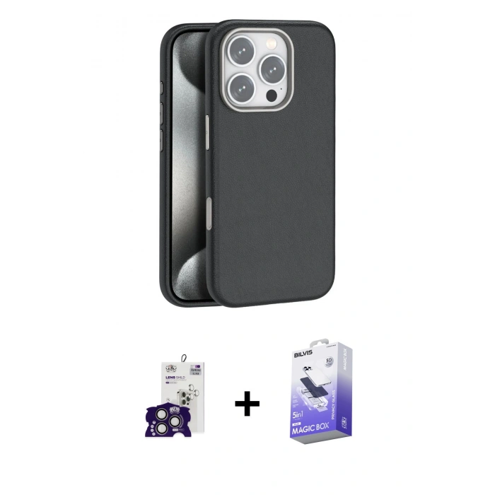 MARSİLYAN™- iPhone 16 Pro Max Kılıf Zirve Modern Prime - Siyah Bilvis 5in1 5D Magic Hayalet Cam Ekran Koruyucu + Bilvis Titan Kamera Lens - TMGI