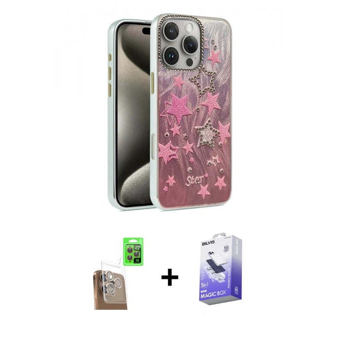 MARSİLYAN™- iPhone 16 Pro Max Kılıf Zirve Modern Prime - Siyah Bilvis 5in1 5D Magic Hayalet Cam Ekran Koruyucu + Raze Metal Kamera Lens - CLTM