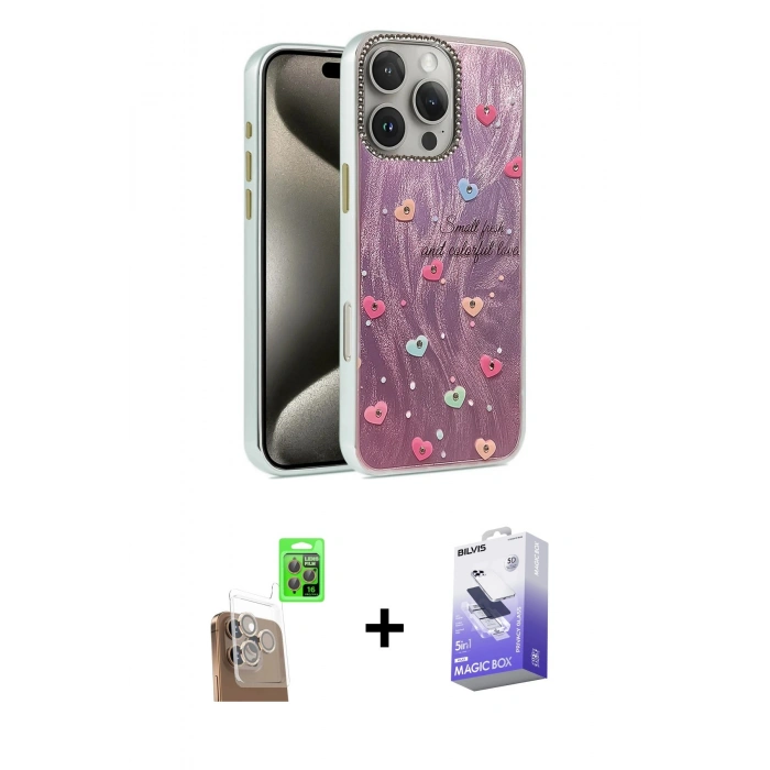 MARSİLYAN™- iPhone 16 Pro Max Kılıf Zirve Modern Prime - Siyah Bilvis 5in1 5D Magic Hayalet Cam Ekran Koruyucu + Raze Metal Kamera Lens - CLTM