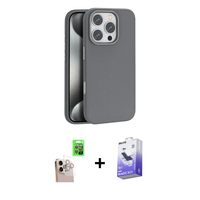 MARSİLYAN™- iPhone 16 Pro Max Kılıf Zirve Modern Prime - Siyah Bilvis 5in1 5D Magic Hayalet Cam Ekran Koruyucu + Raze Metal Kamera Lens - NLGY