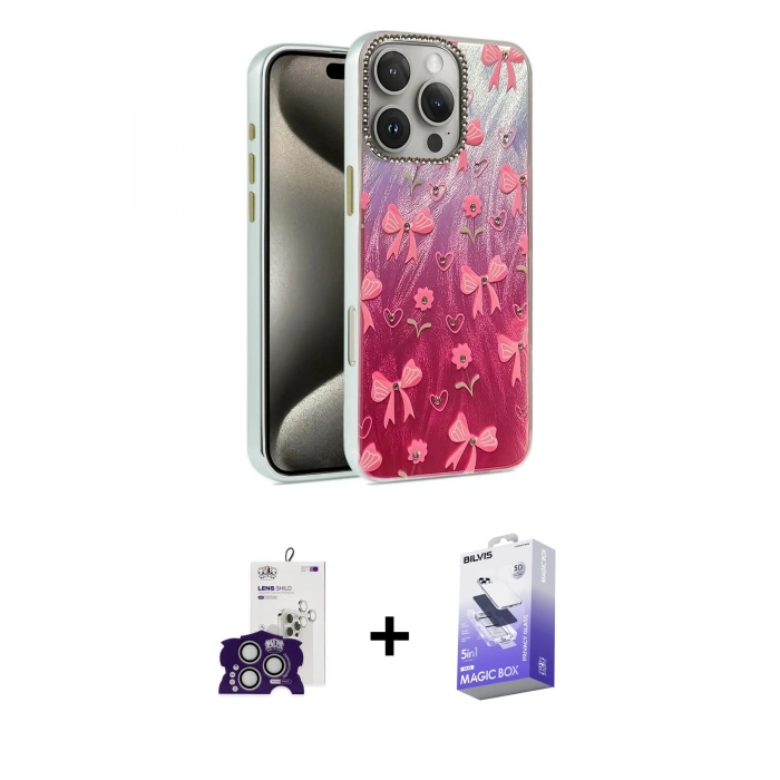 MARSİLYAN™- iPhone 16 Pro Max Kılıf Zirve Modern Prime - Siyah Bilvis 5in1 5D Magic Hayalet Cam Ekran Koruyucu + Gümüş Bilvis Titan Kamera Lens