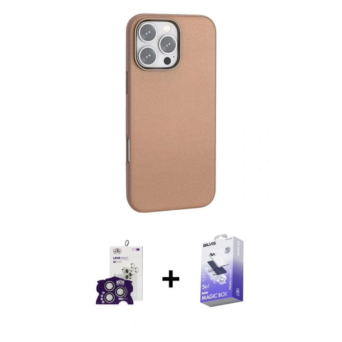MARSİLYAN™- iPhone 16 Pro Max Kılıf Zirve Modern Prime - Siyah Bilvis 5in1 5D Magic Hayalet Cam Ekran Koruyucu + Bilvis Titan Kamera Lens - GS