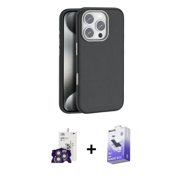 MARSİLYAN™- iPhone 16 Pro Max Kılıf Zirve Modern Prime - Siyah Bilvis 5in1 5D Magic Hayalet Cam Ekran Koruyucu + Bilvis Titan Kamera Lens - GS
