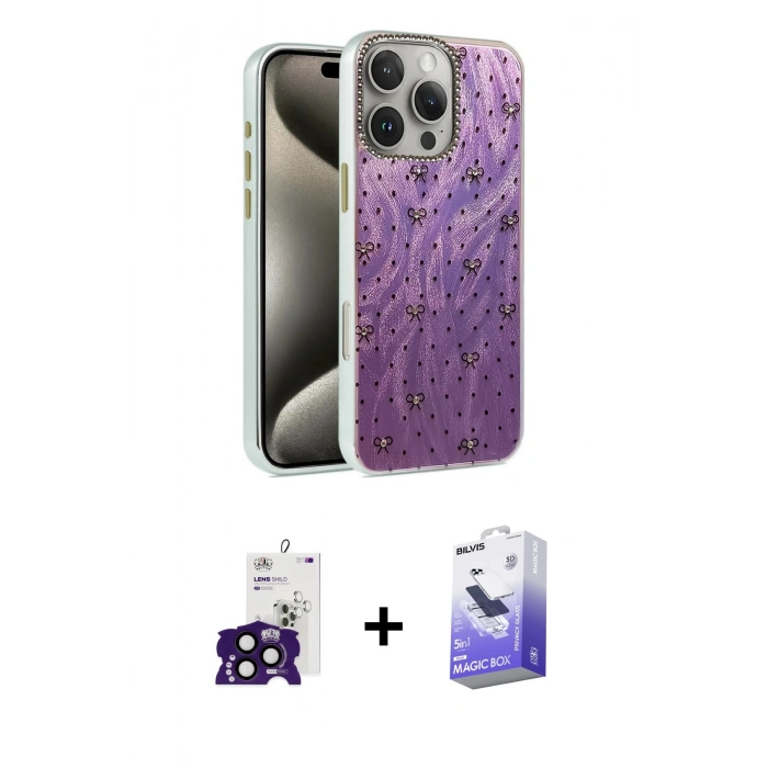 MARSİLYAN™- iPhone 16 Pro Max Kılıf Zirve Modern Prime - Siyah Bilvis 5in1 5D Magic Hayalet Cam Ekran Koruyucu + Bilvis Titan Kamera Lens - SH