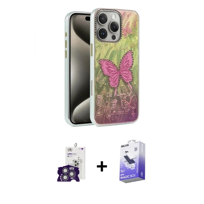 MARSİLYAN™- iPhone 16 Pro Max Kılıf Zirve Modern Prime - Siyah Bilvis 5in1 5D Magic Hayalet Cam Ekran Koruyucu + Gümüş Bilvis Titan Kamera Lens