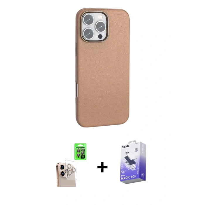 MARSİLYAN™- iPhone 16 Pro Max Kılıf Zirve Modern Prime - Siyah Bilvis 5in1 5D Magic Hayalet Cam Ekran Koruyucu + Raze Metal Kamera Lens - NLGY