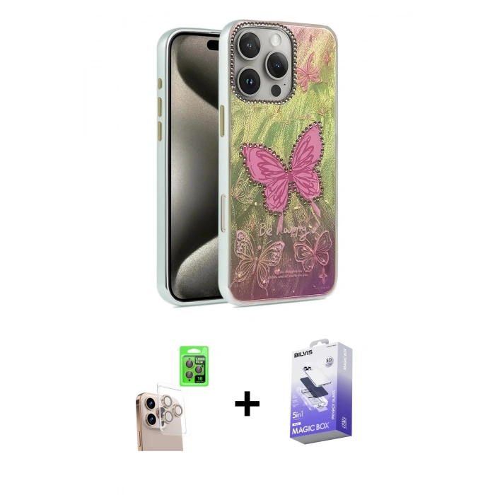 MARSİLYAN™- iPhone 16 Pro Max Kılıf Zirve Modern Prime - Siyah Bilvis 5in1 5D Magic Hayalet Cam Ekran Koruyucu + Raze Metal Kamera Lens - NLGY