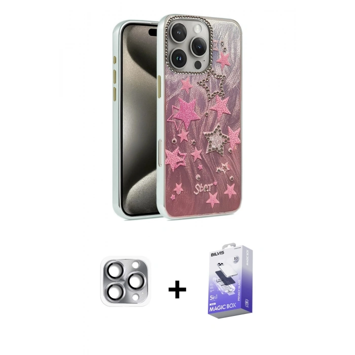 MARSİLYAN™- iPhone 16 Pro Max Kılıf Zirve Modern Prime - Siyah Bilvis 5in1 5D Magic Hayalet Cam Ekran Koruyucu + Pers Alüminyum Kamera Lens - GI
