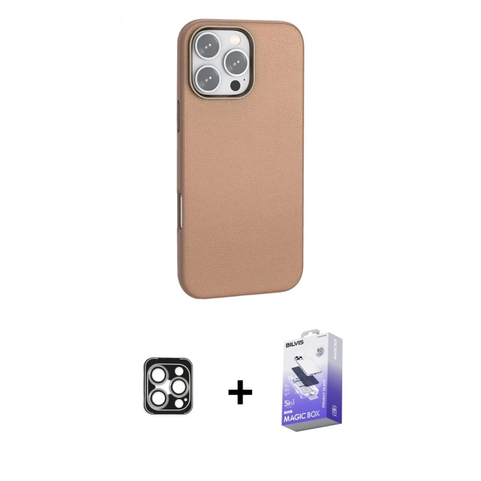 MARSİLYAN™- iPhone 16 Pro Max Kılıf Zirve Modern Prime - Siyah Bilvis 5in1 5D Magic Hayalet Cam Ekran Koruyucu + PVD Metal Kamera Lens - GS