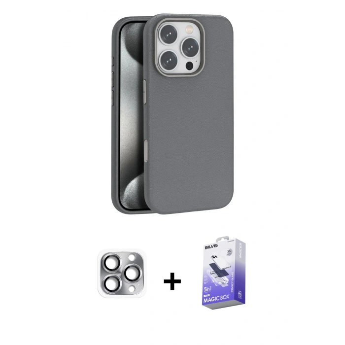 MARSİLYAN™- iPhone 16 Pro Max Kılıf Zirve Modern Prime - Siyah Bilvis 5in1 5D Magic Hayalet Cam Ekran Koruyucu + Pers Alüminyum Kamera Lens - GI