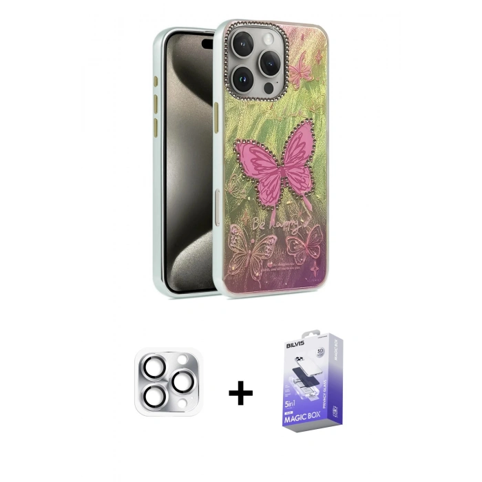 MARSİLYAN™- iPhone 16 Pro Max Kılıf Zirve Modern Prime - Siyah Bilvis 5in1 5D Magic Hayalet Cam Ekran Koruyucu + Pers Alüminyum Kamera Lens - GS