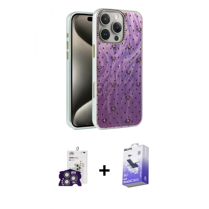 MARSİLYAN™- iPhone 16 Pro Max Kılıf Zirve Modern Prime - Siyah Bilvis 5in1 5D Magic Hayalet Cam Ekran Koruyucu + Gümüş Bilvis Titan Kamera Lens