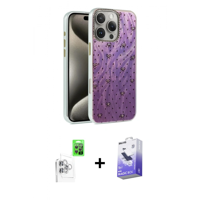 MARSİLYAN™- iPhone 16 Pro Max Kılıf Zirve Modern Prime - Siyah Bilvis 5in1 5D Magic Hayalet Cam Ekran Koruyucu + Raze Metal Kamera Lens - BZ