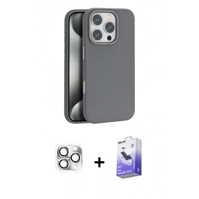 MARSİLYAN™- iPhone 16 Pro Max Kılıf Zirve Modern Prime - Siyah Bilvis 5in1 5D Magic Hayalet Cam Ekran Koruyucu + Pers Alüminyum Kamera Lens - GS