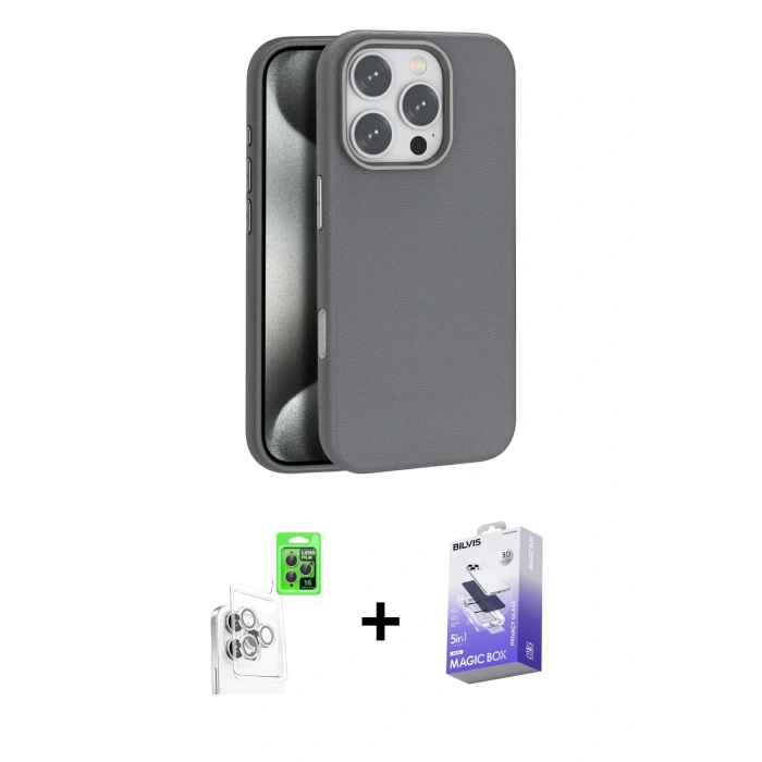 MARSİLYAN™- iPhone 16 Pro Max Kılıf Zirve Modern Prime - Siyah Bilvis 5in1 5D Magic Hayalet Cam Ekran Koruyucu + Raze Metal Kamera Lens - BZ