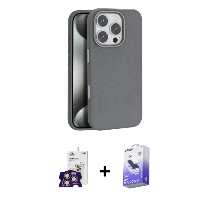 MARSİLYAN™- iPhone 16 Pro Max Kılıf Zirve Modern Prime - Siyah Bilvis 5in1 5D Magic Hayalet Cam Ekran Koruyucu + Bilvis Titan Kamera Lens - GS