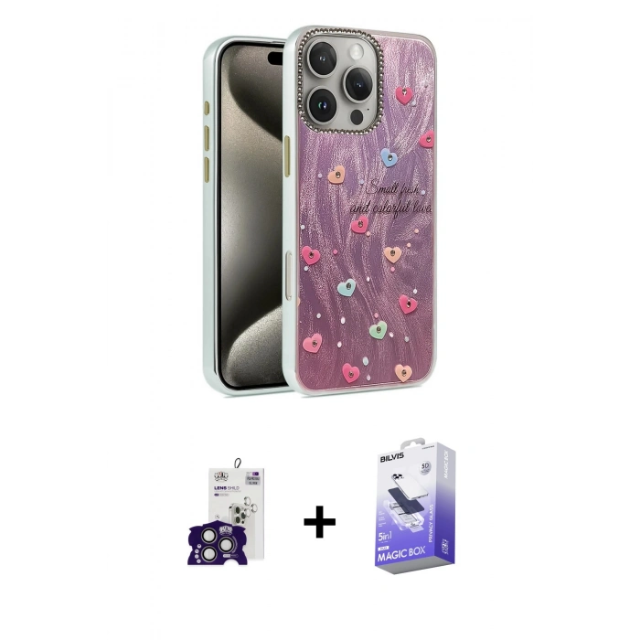 MARSİLYAN™- iPhone 16 Pro Max Kılıf Zirve Modern Prime - Siyah Bilvis 5in1 5D Magic Hayalet Cam Ekran Koruyucu + Bilvis Titan Kamera Lens - TMGI