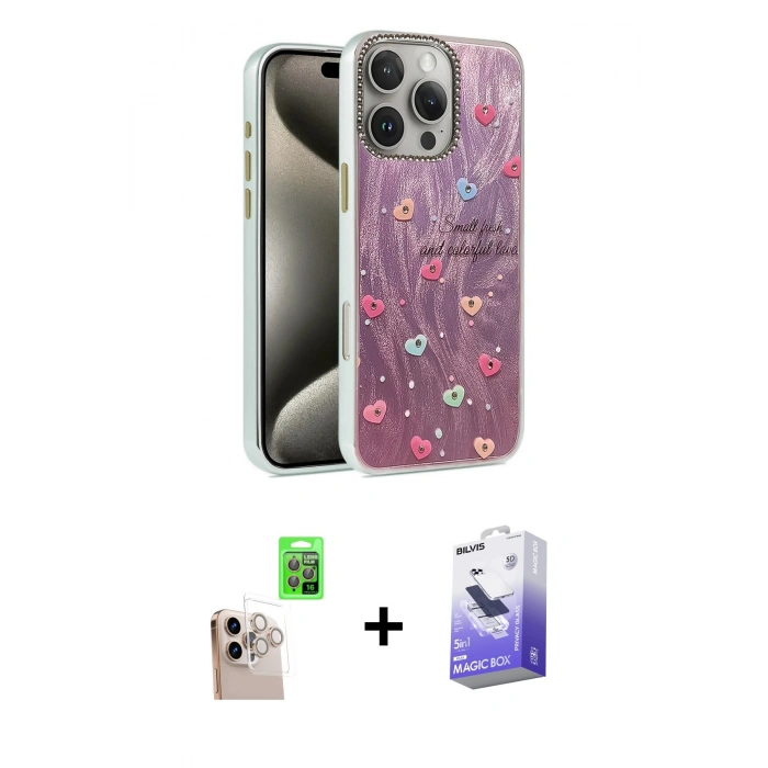 MARSİLYAN™- iPhone 16 Pro Max Kılıf Zirve Modern Prime - Siyah Bilvis 5in1 5D Magic Hayalet Cam Ekran Koruyucu + Raze Metal Kamera Lens - NLGY