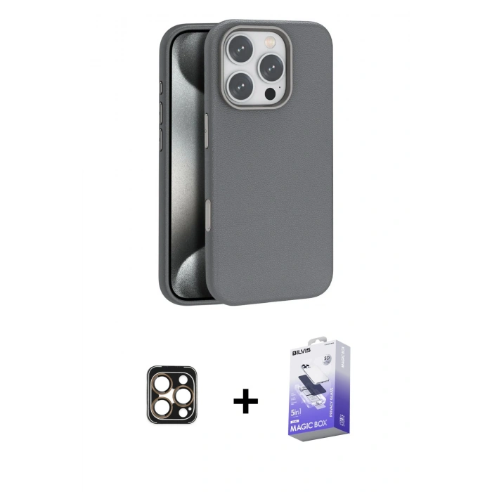 MARSİLYAN™- iPhone 16 Pro Max Kılıf Zirve Modern Prime - Siyah Bilvis 5in1 5D Magic Hayalet Cam Ekran Koruyucu + PVD Metal Kamera Lens - GD