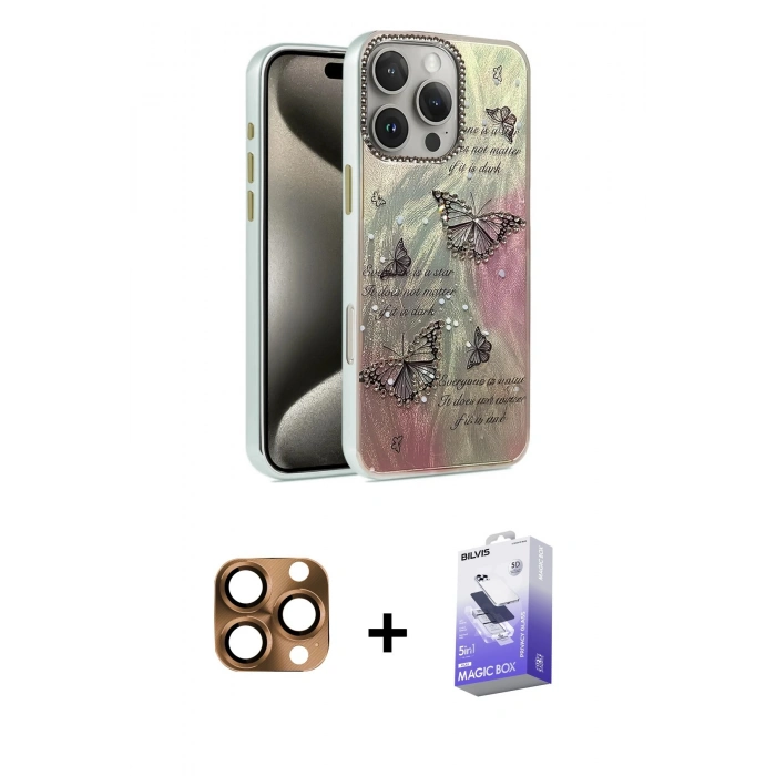 MARSİLYAN™- iPhone 16 Pro Max Kılıf Zirve Modern Prime - Siyah Bilvis 5in1 5D Magic Hayalet Cam Ekran Koruyucu + Pers Alüminyum Kamera Lens - CLTM