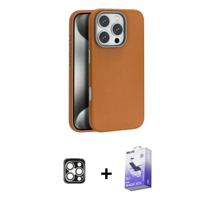 MARSİLYAN™- iPhone 16 Pro Max Kılıf Zirve Modern Prime - Siyah Bilvis 5in1 5D Magic Hayalet Cam Ekran Koruyucu + PVD Metal Kamera Lens - GS