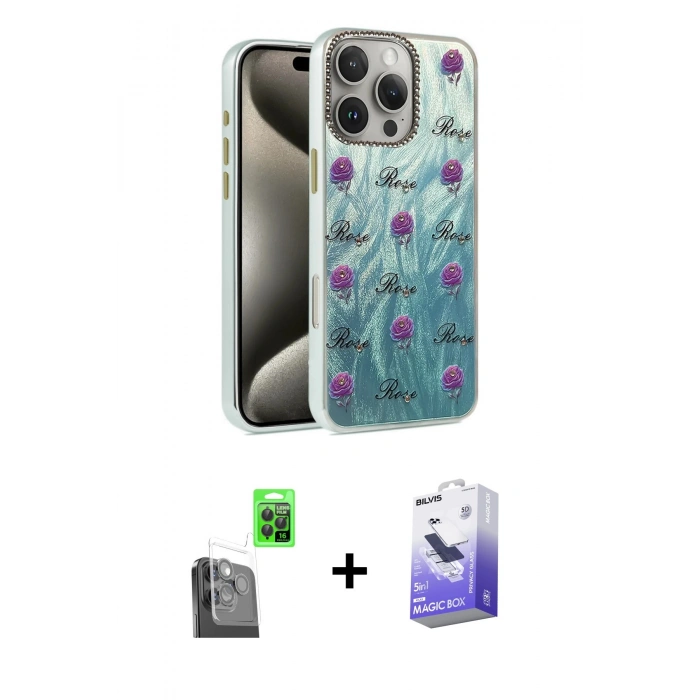 MARSİLYAN™- iPhone 16 Pro Max Kılıf Zirve Modern Prime - Siyah Bilvis 5in1 5D Magic Hayalet Cam Ekran Koruyucu + Raze Metal Kamera Lens - SH