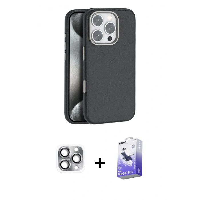 MARSİLYAN™- iPhone 16 Pro Max Kılıf Zirve Modern Prime - Siyah Bilvis 5in1 5D Magic Hayalet Cam Ekran Koruyucu + Pers Alüminyum Kamera Lens - GI