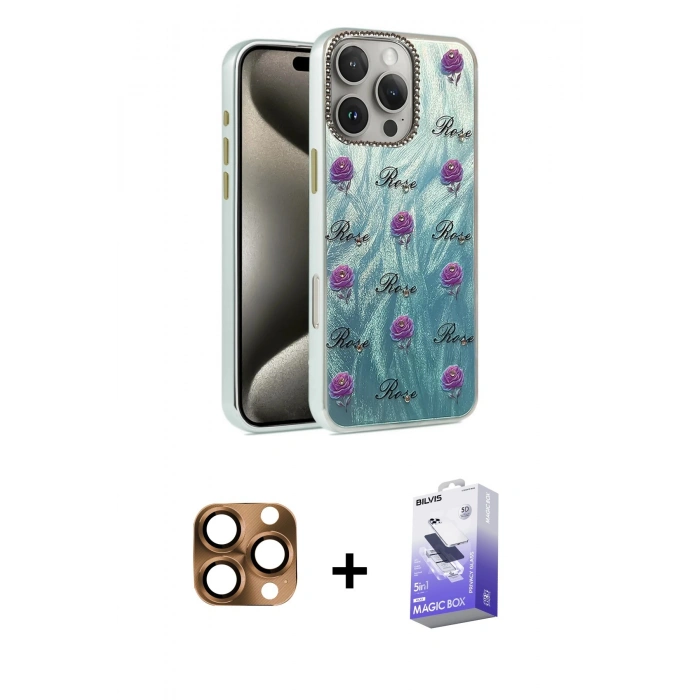 MARSİLYAN™- iPhone 16 Pro Max Kılıf Zirve Modern Prime - Siyah Bilvis 5in1 5D Magic Hayalet Cam Ekran Koruyucu + Pers Alüminyum Kamera Lens - CLTM