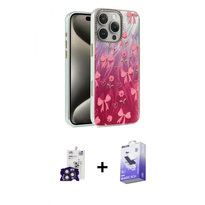 MARSİLYAN™- iPhone 16 Pro Max Kılıf Zirve Modern Prime - Siyah Bilvis 5in1 5D Magic Hayalet Cam Ekran Koruyucu + Bilvis Titan Kamera Lens - TMGI