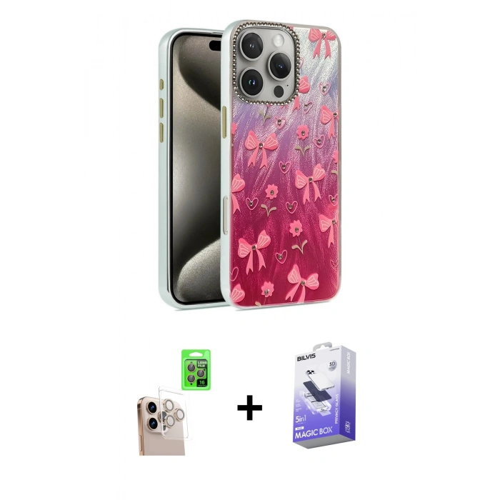 MARSİLYAN™- iPhone 16 Pro Max Kılıf Zirve Modern Prime - Siyah Bilvis 5in1 5D Magic Hayalet Cam Ekran Koruyucu + Raze Metal Kamera Lens - NLGY