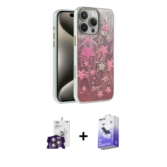 MARSİLYAN™- iPhone 16 Pro Max Kılıf Zirve Modern Prime - Siyah Bilvis 5in1 5D Magic Hayalet Cam Ekran Koruyucu + Gümüş Bilvis Titan Kamera Lens
