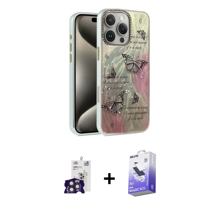 MARSİLYAN™- iPhone 16 Pro Max Kılıf Zirve Modern Prime - Siyah Bilvis 5in1 5D Magic Hayalet Cam Ekran Koruyucu + Bilvis Titan Kamera Lens - TMGI