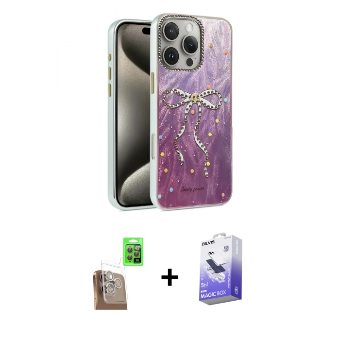 MARSİLYAN™- iPhone 16 Pro Max Kılıf Zirve Modern Prime - Siyah Bilvis 5in1 5D Magic Hayalet Cam Ekran Koruyucu + Raze Metal Kamera Lens - CLTM