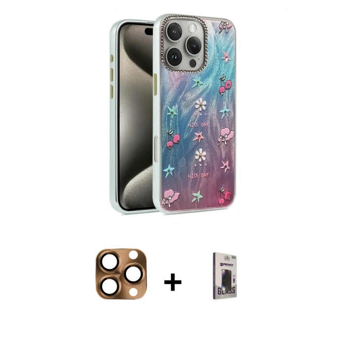MARSİLYAN™- iPhone 16 Pro Max Kılıf Zirve Modern Prime - Siyah Bilvis Hayalet Cam Ekran Koruyucu + Pers Alüminyum Kamera Lens - CLTM
