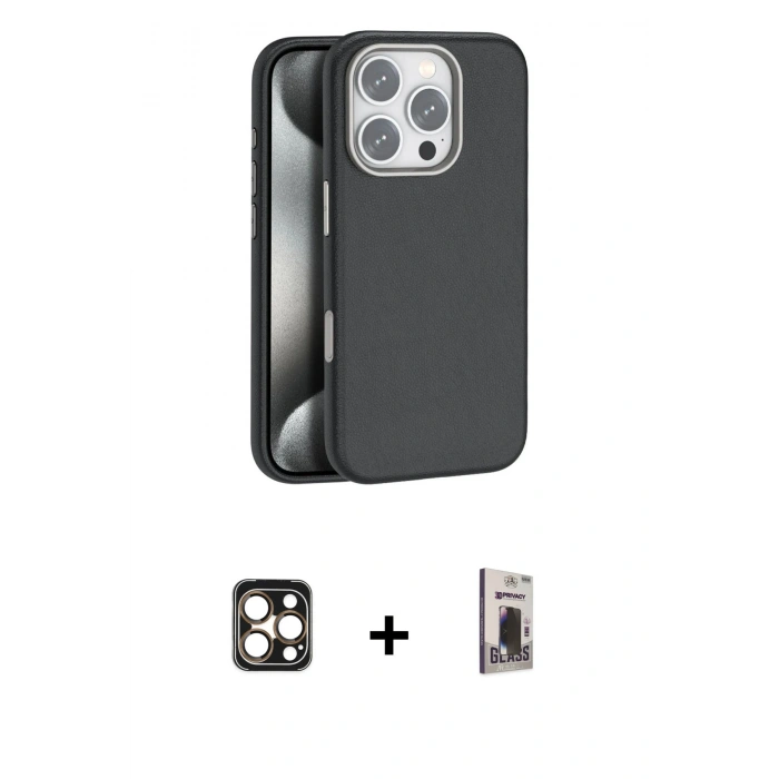 MARSİLYAN™- iPhone 16 Pro Max Kılıf Zirve Modern Prime - Siyah Bilvis Hayalet Cam Ekran Koruyucu + PVD Metal Kamera Lens - GD