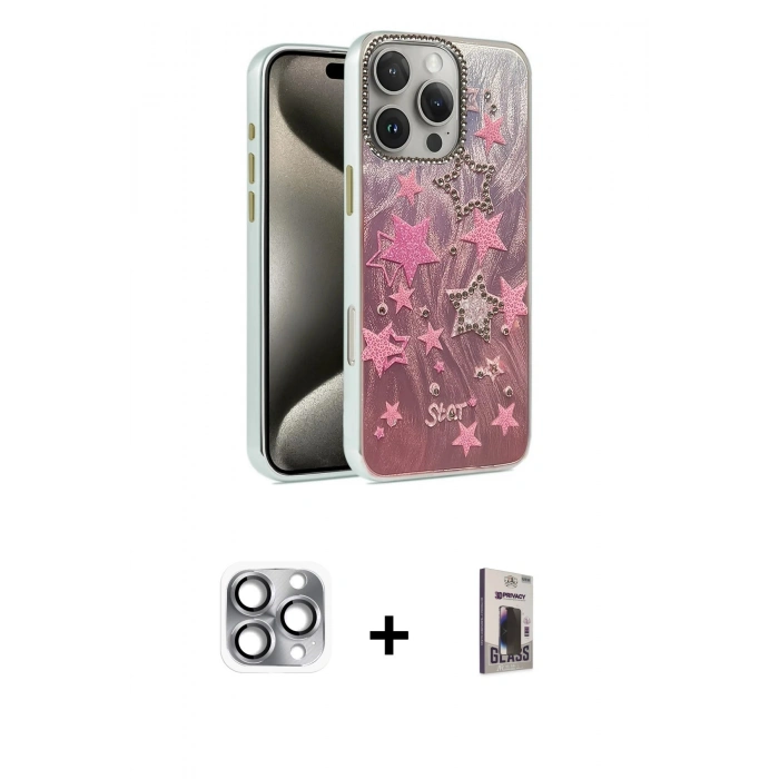 MARSİLYAN™- iPhone 16 Pro Max Kılıf Zirve Modern Prime - Siyah Bilvis Hayalet Cam Ekran Koruyucu + Pers Alüminyum Kamera Lens - GI